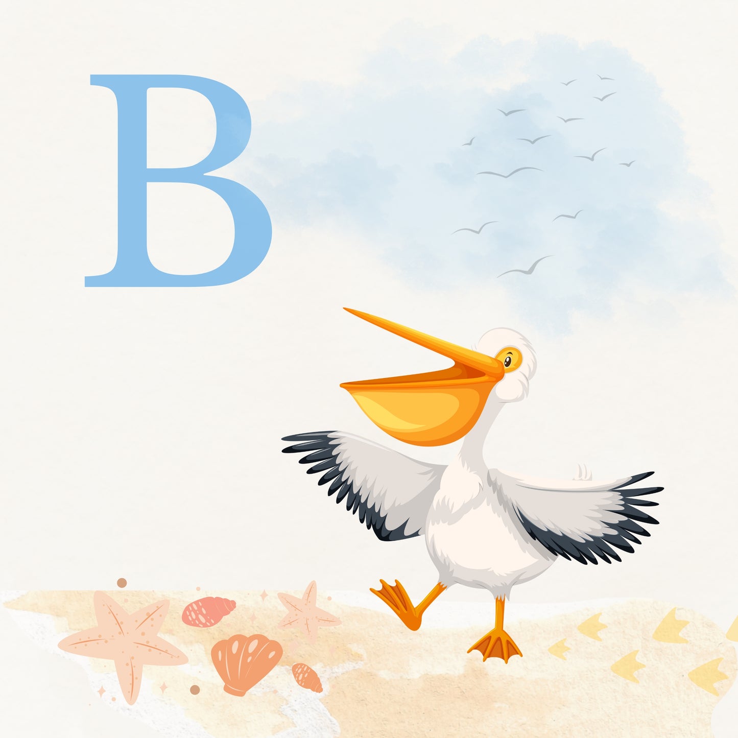 Pelican Coastal Alphabet Printable Art - Blue