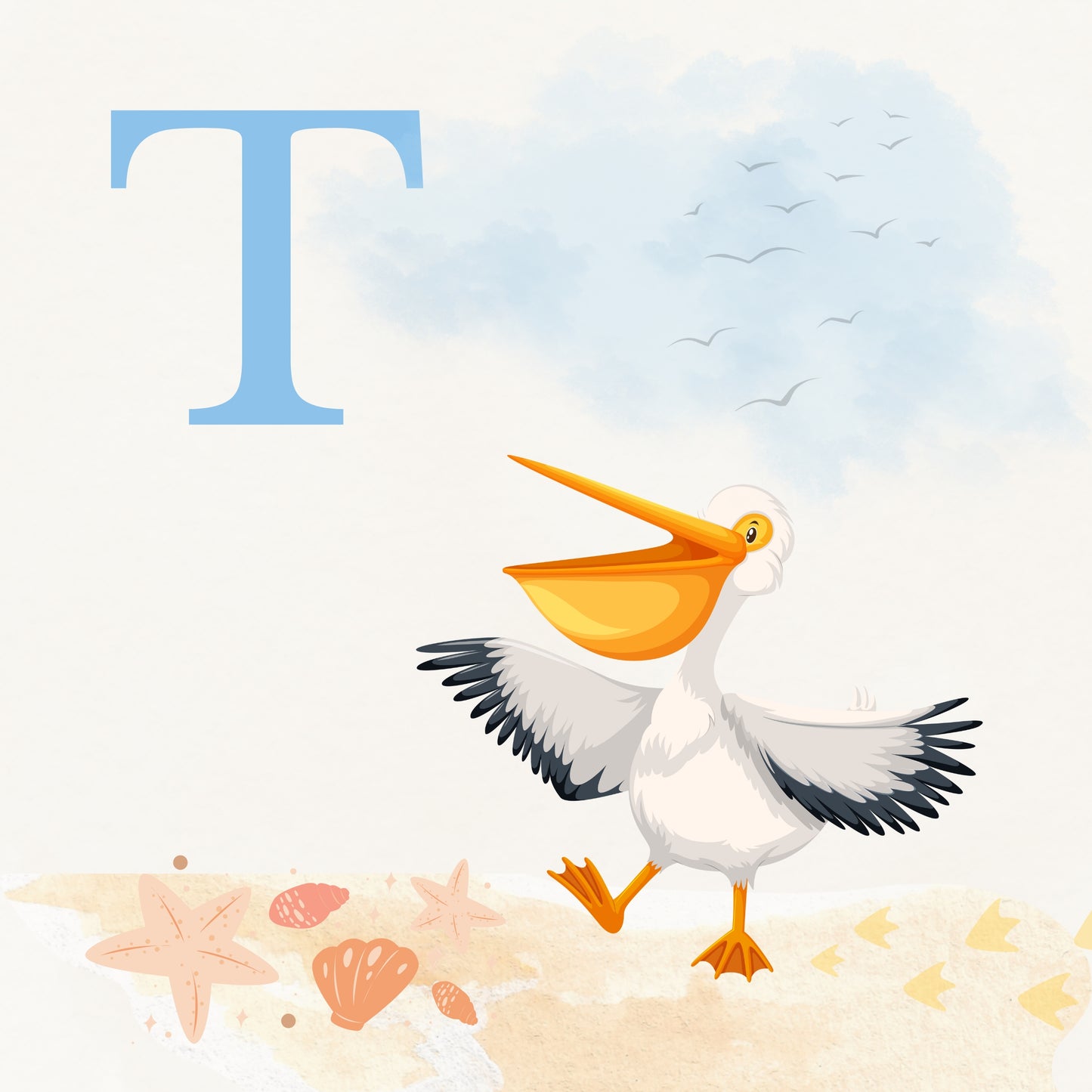 Pelican Coastal Alphabet Printable Art - Blue