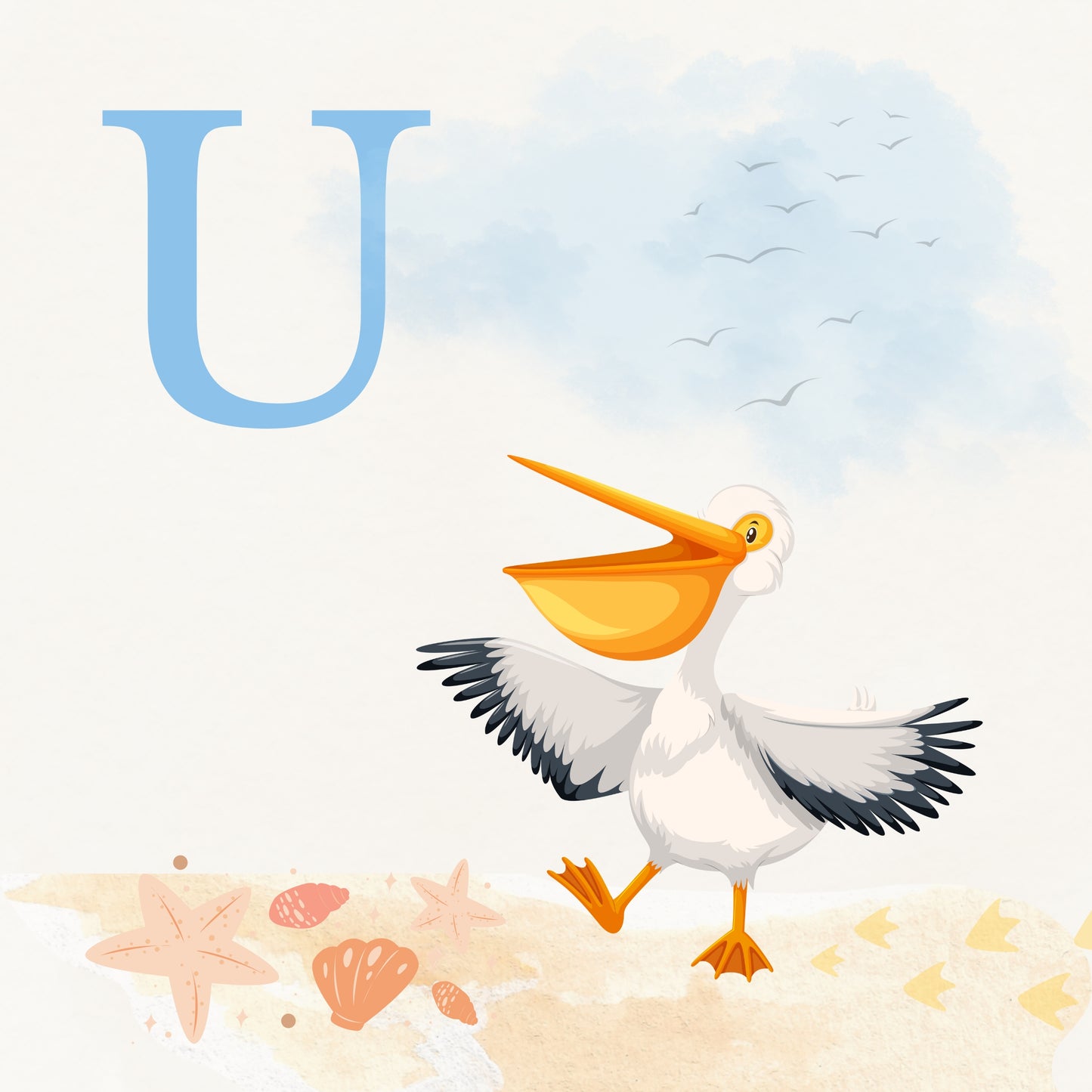 Pelican Coastal Alphabet Printable Art - Blue
