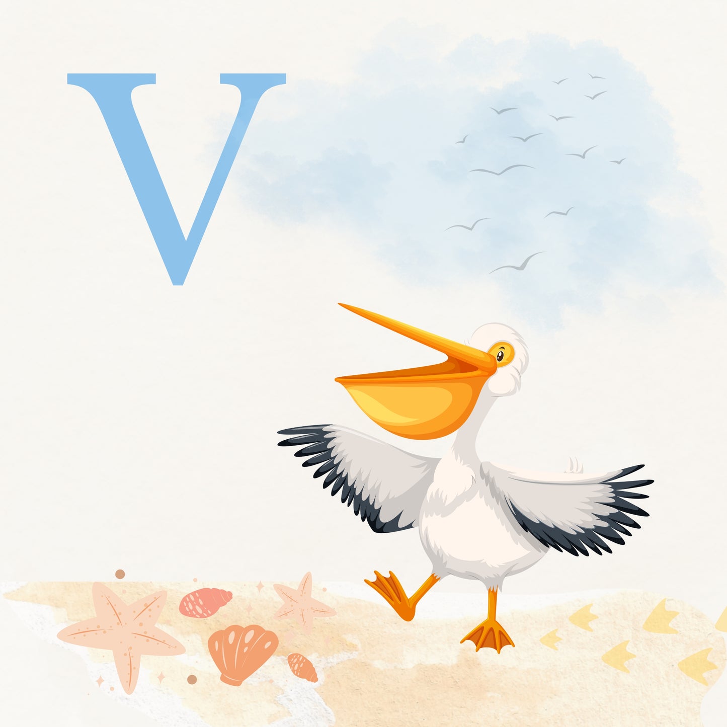 Pelican Coastal Alphabet Printable Art - Blue
