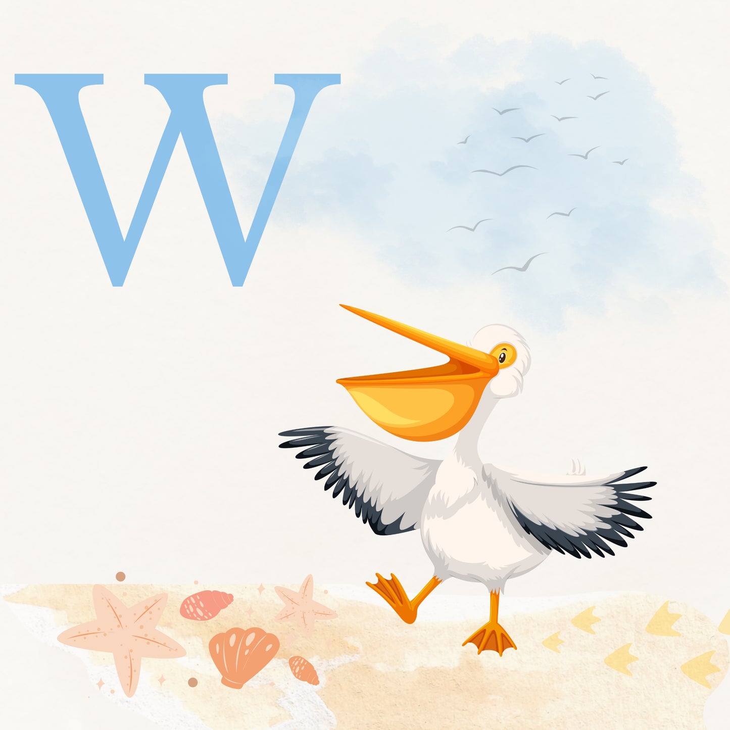 Pelican Coastal Alphabet Printable Art - Blue