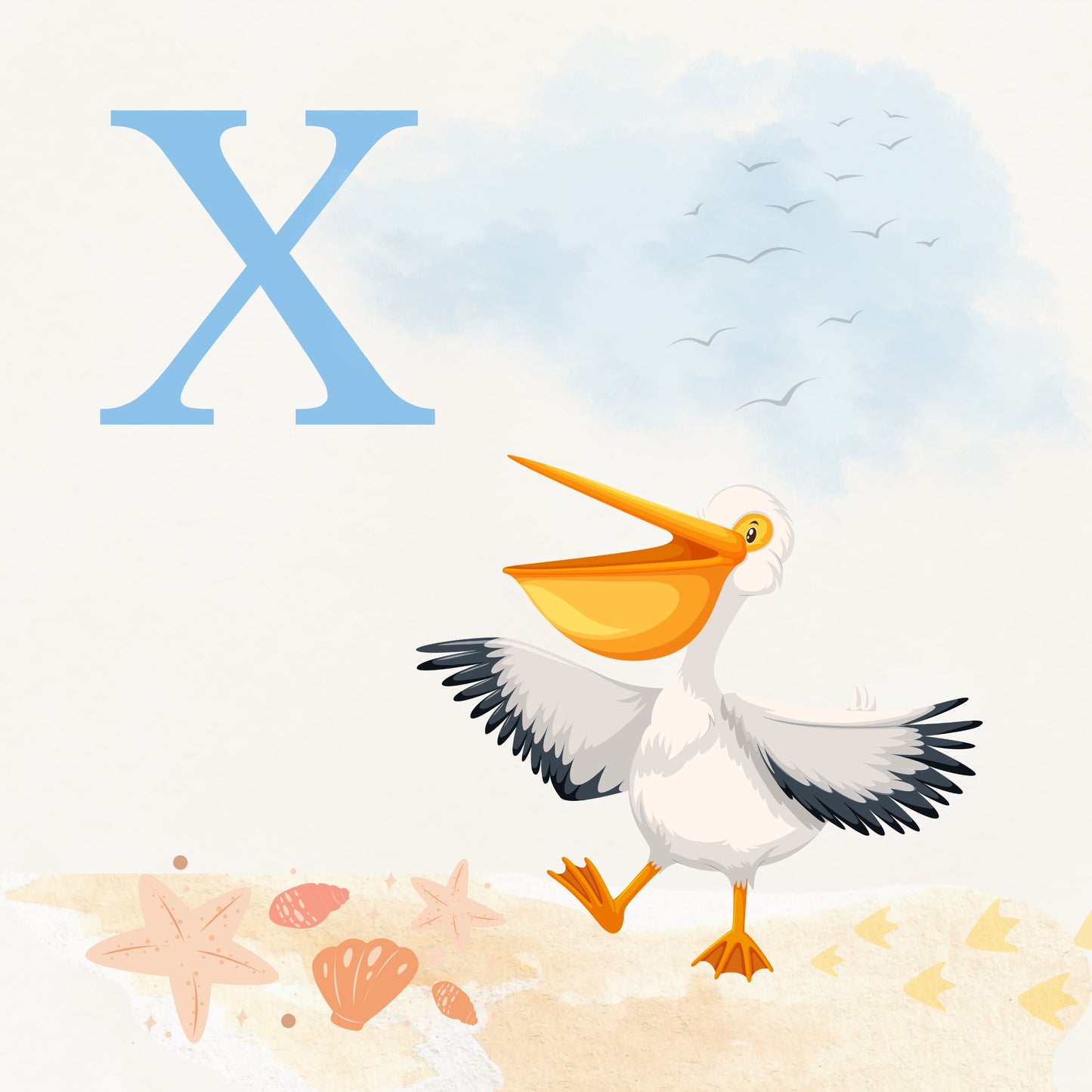 Pelican Coastal Alphabet Printable Art - Blue