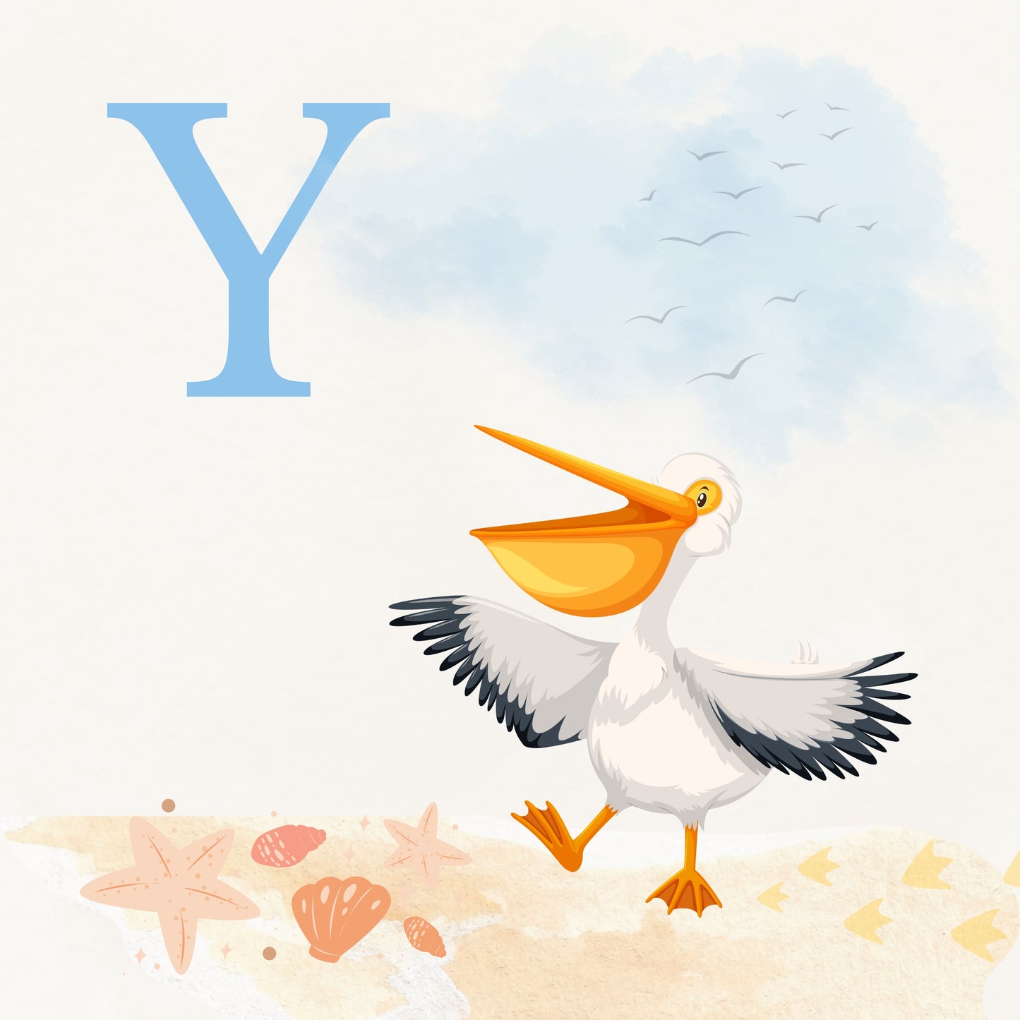 Pelican Coastal Alphabet Printable Art - Blue