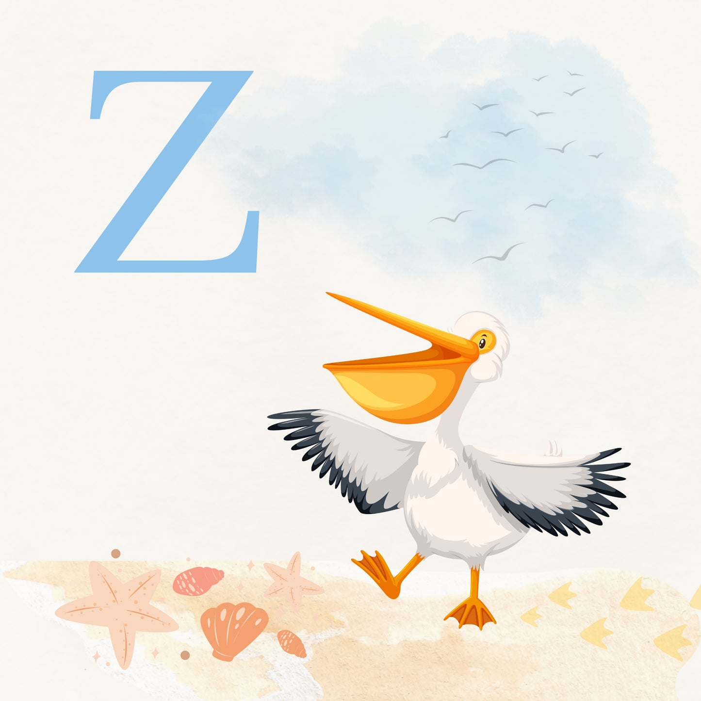 Pelican Coastal Alphabet Printable Art - Blue
