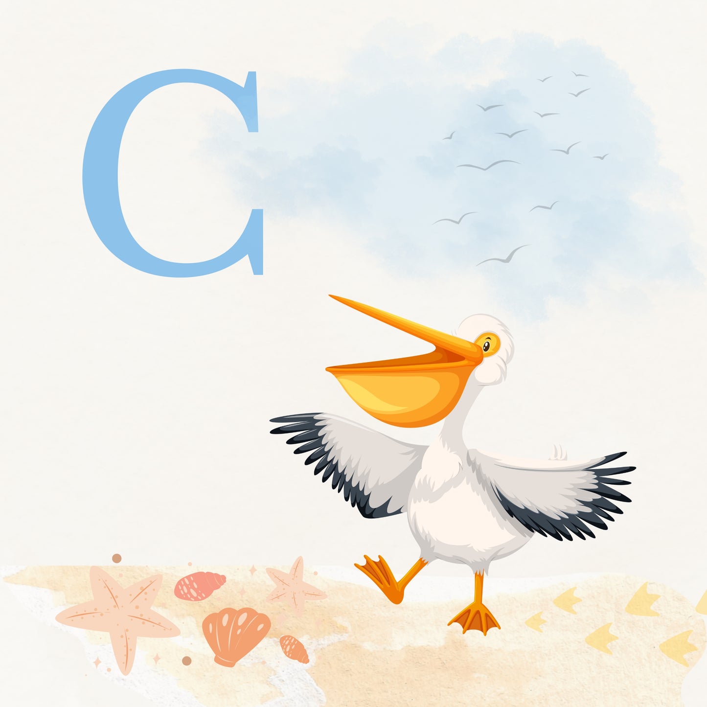 Pelican Coastal Alphabet Printable Art - Blue