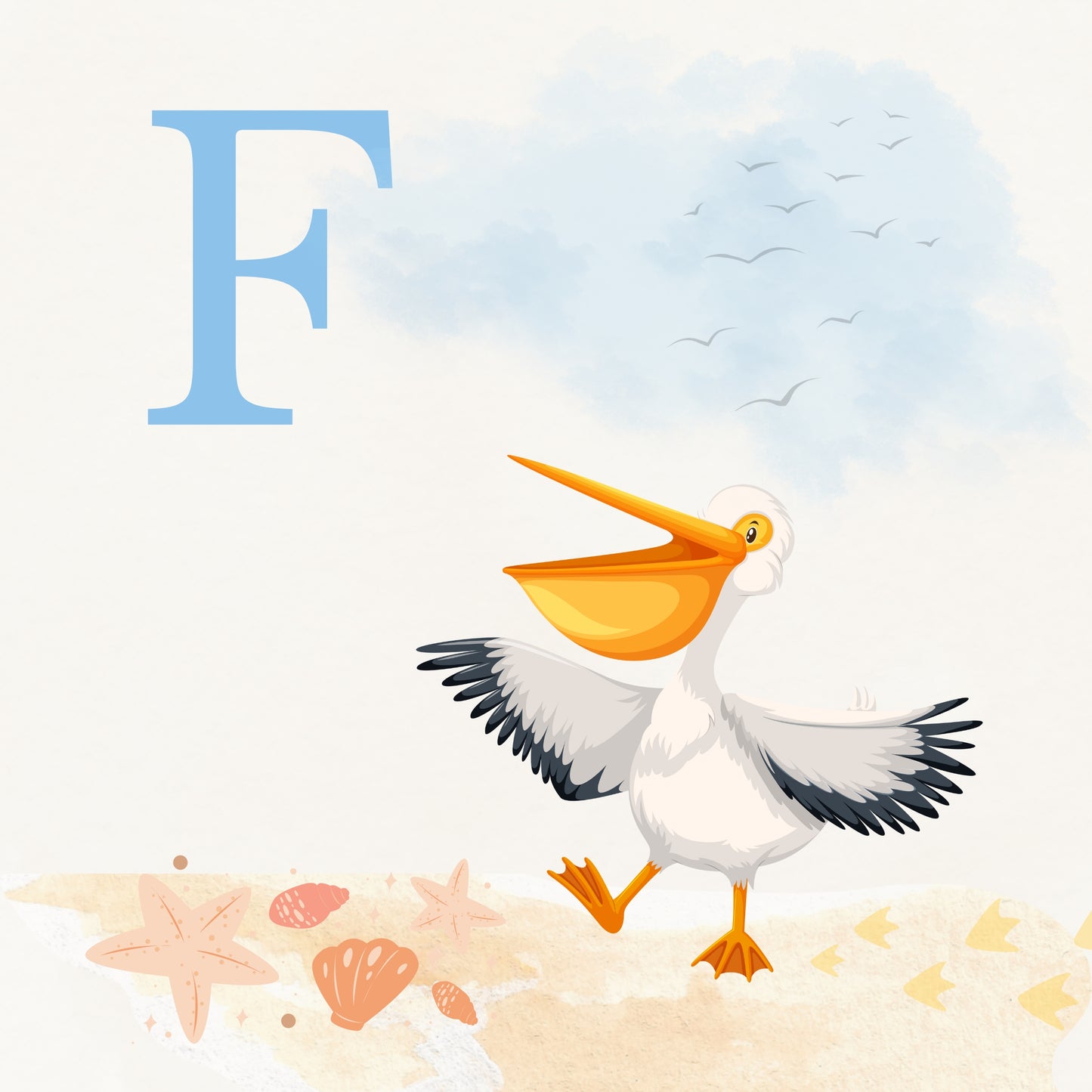Pelican Coastal Alphabet Printable Art - Blue