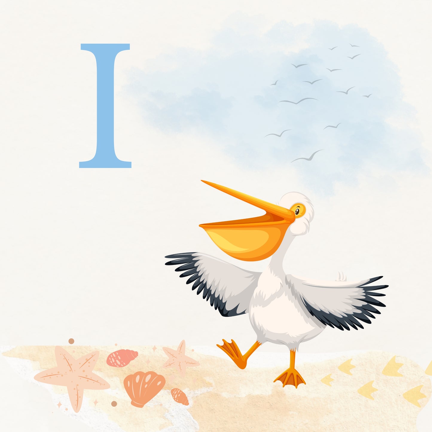 Pelican Coastal Alphabet Printable Art - Blue