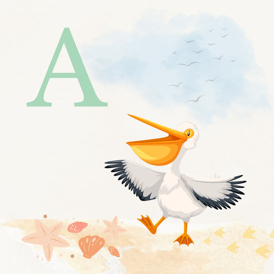 Pelican Coastal Alphabet Printable Art - Green