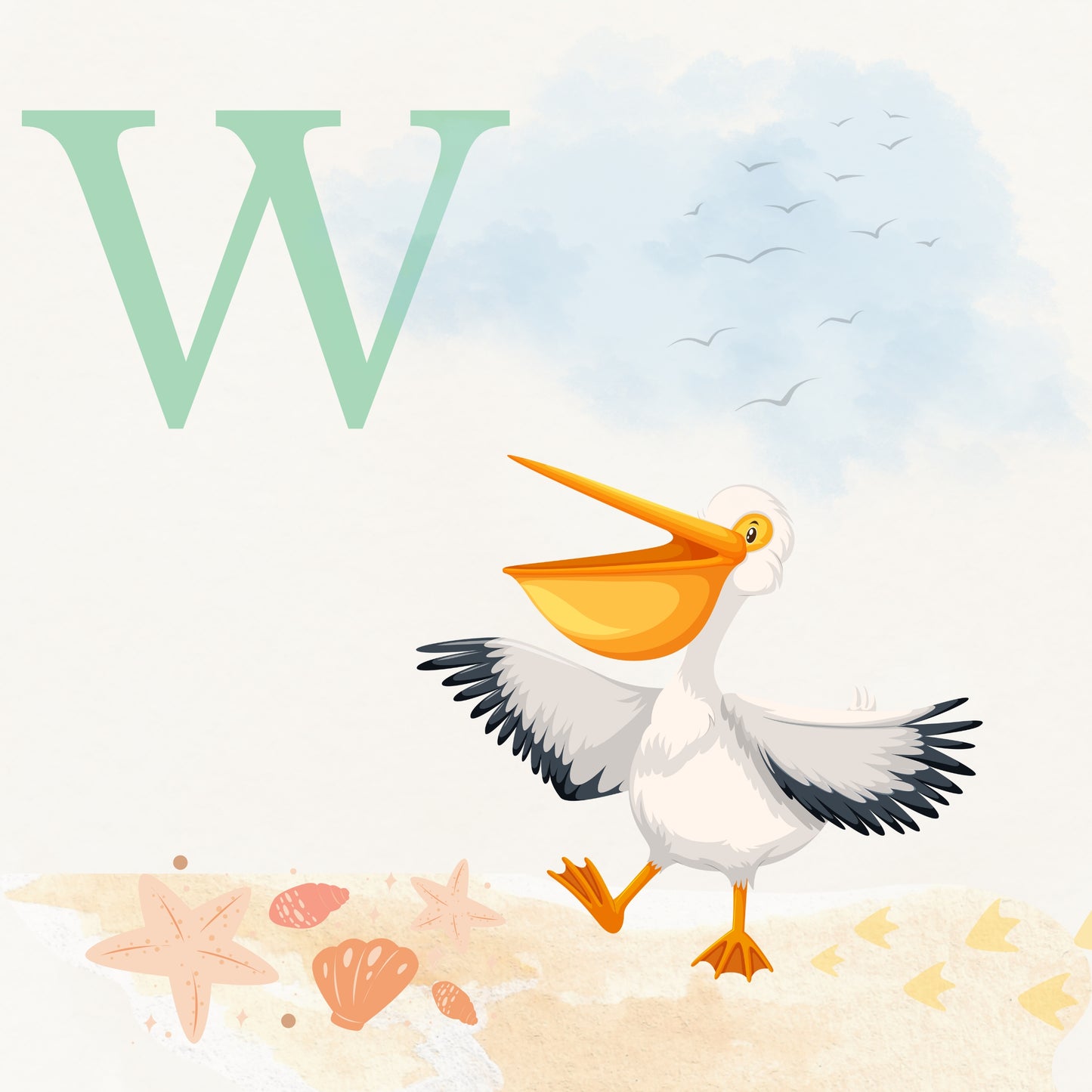 Pelican Coastal Alphabet Printable Art - Green