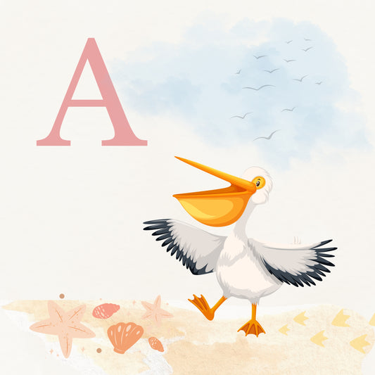 Pelican Coastal Alphabet Printable Art - Pink