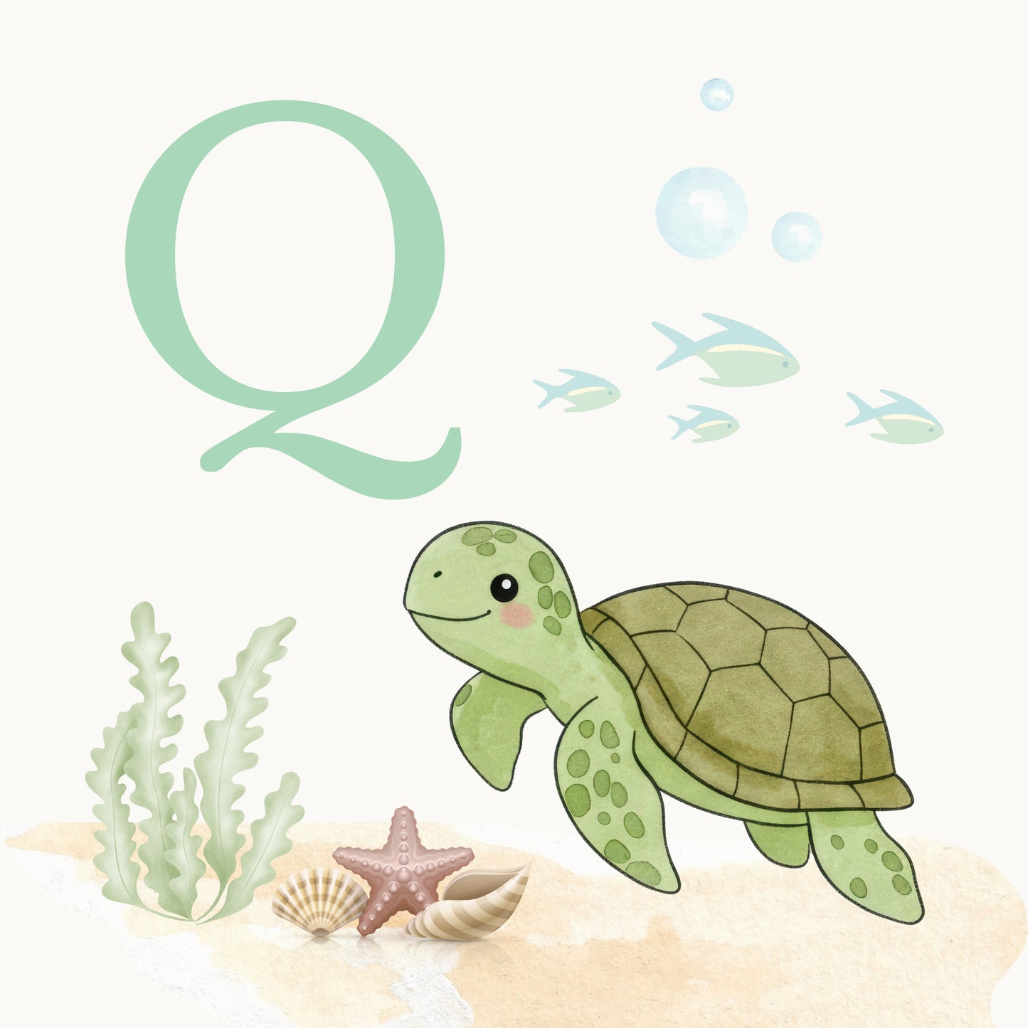 Sea Turtle Coastal Alphabet Printable Art - Green