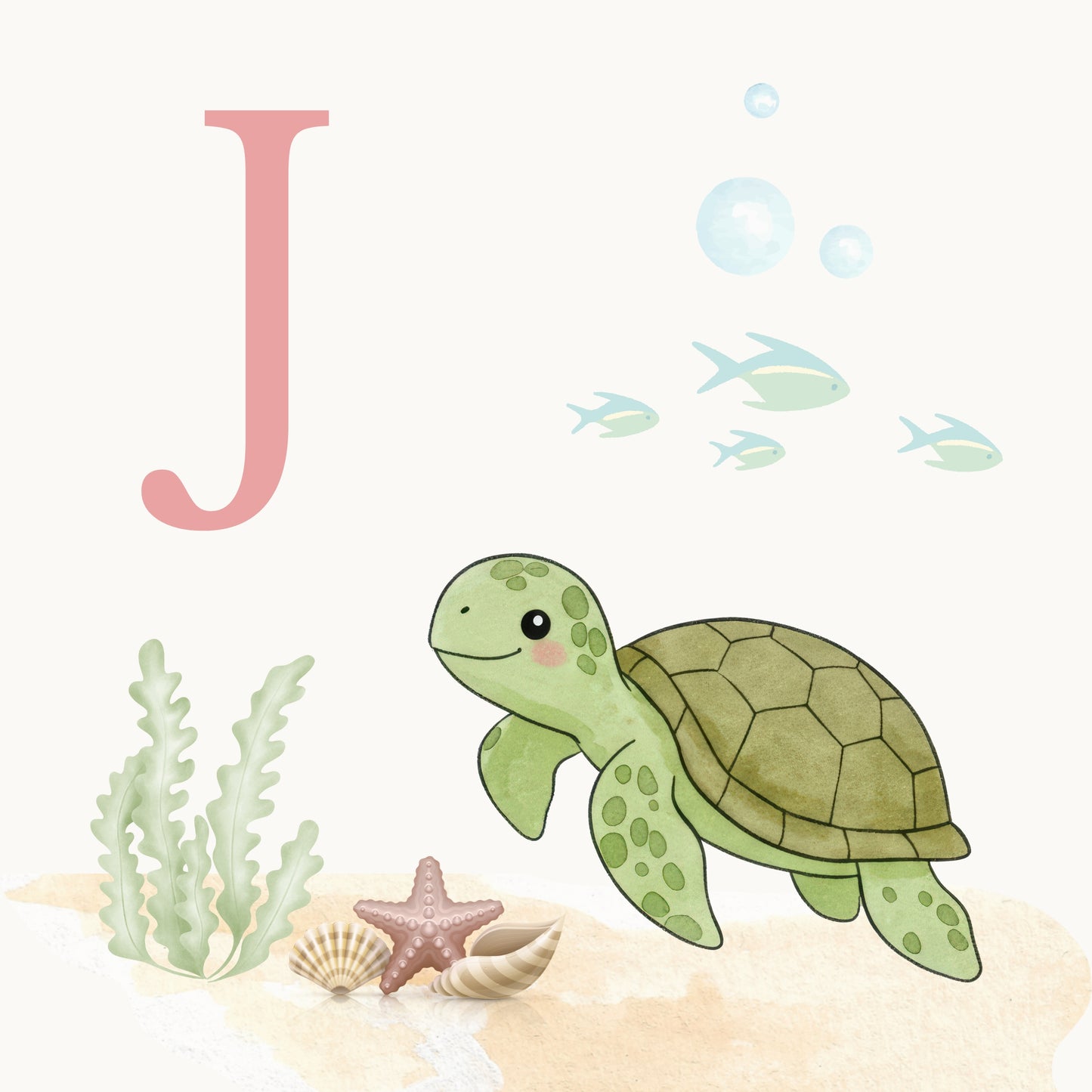 Sea Turtle Coastal Alphabet Printable Art - Pink