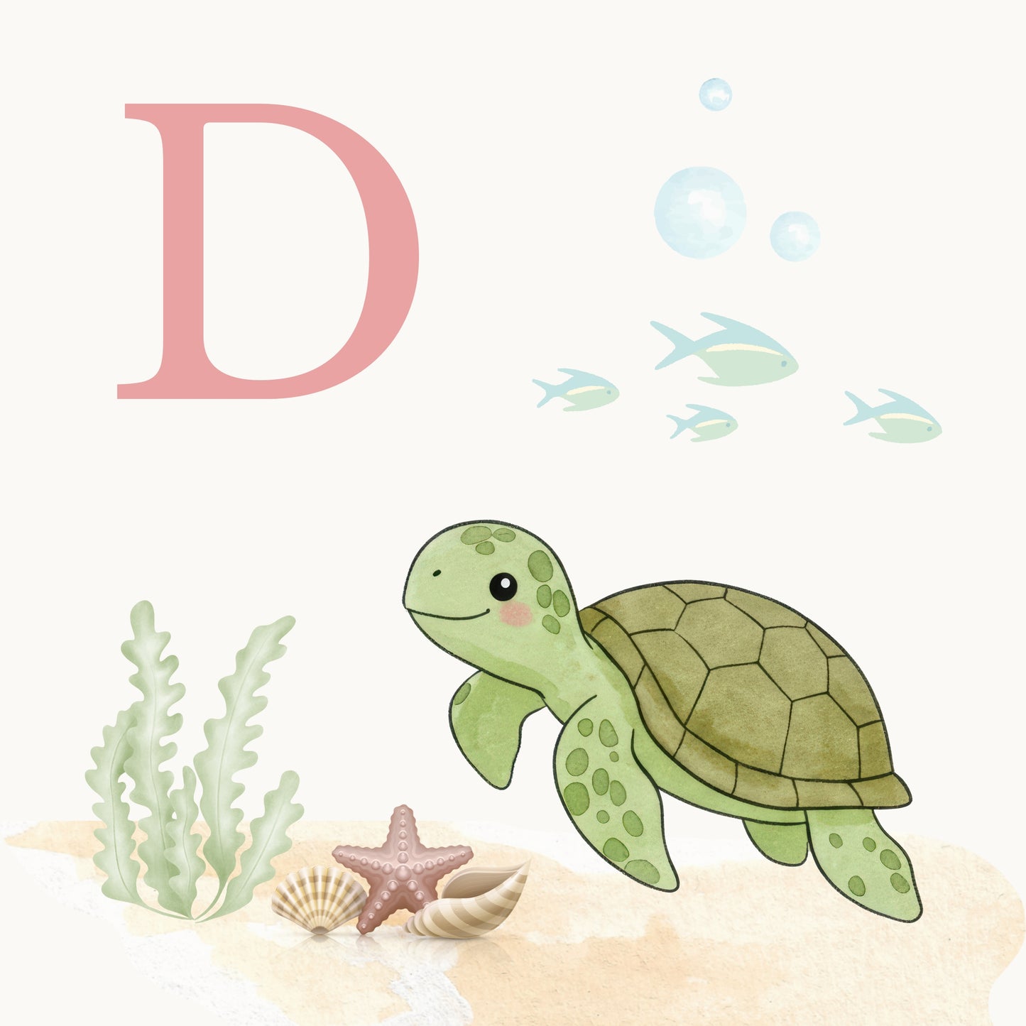 Sea Turtle Coastal Alphabet Printable Art - Pink