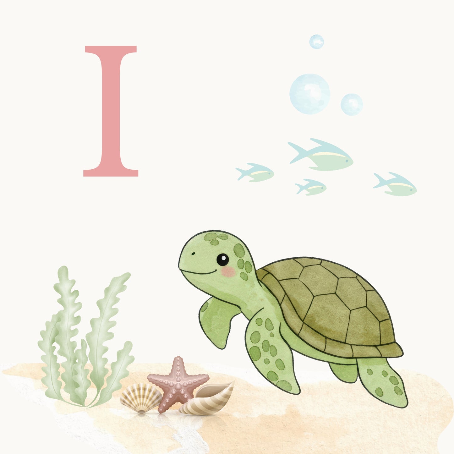 Sea Turtle Coastal Alphabet Printable Art - Pink