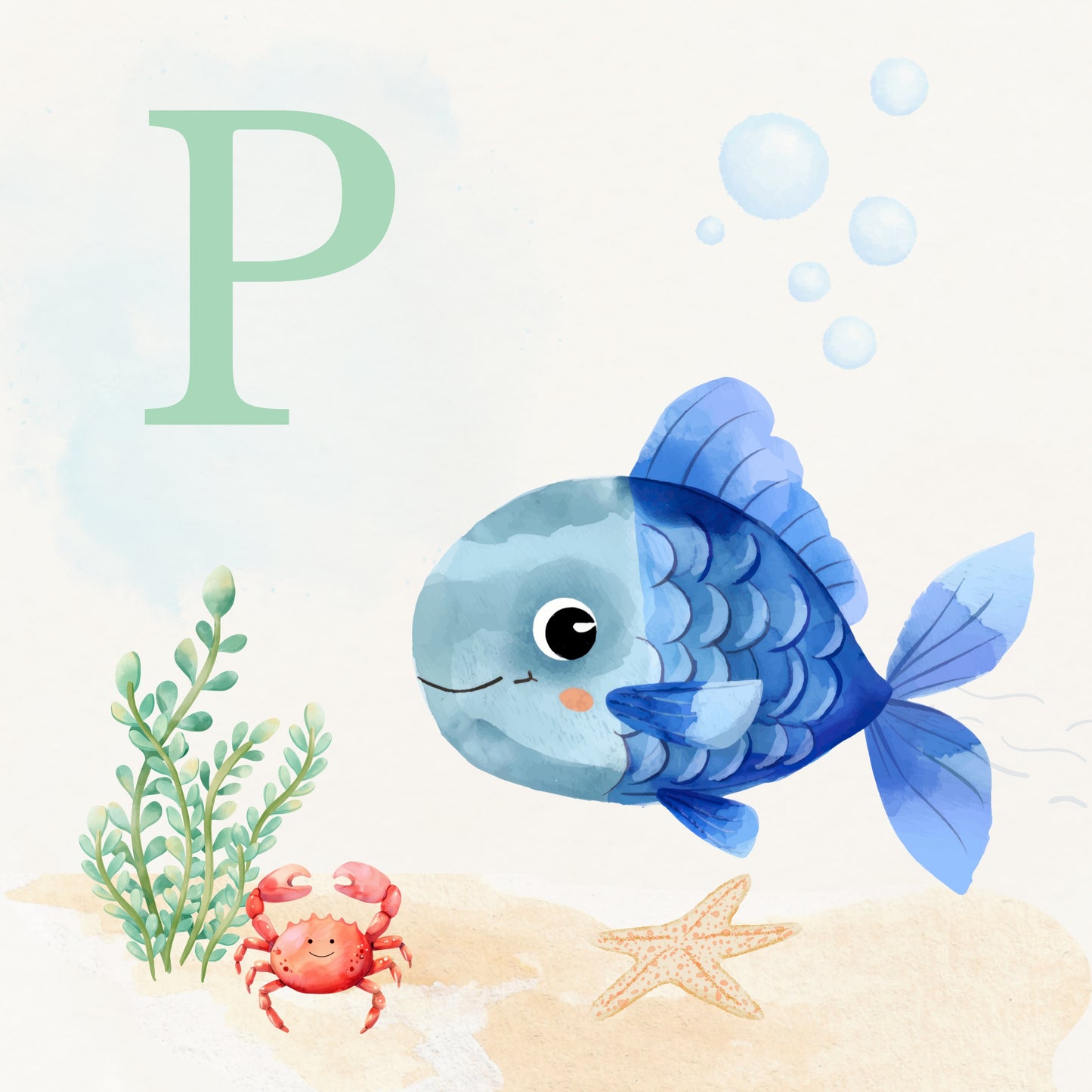 Tropical Fish Coastal Alphabet Printable Art - Green