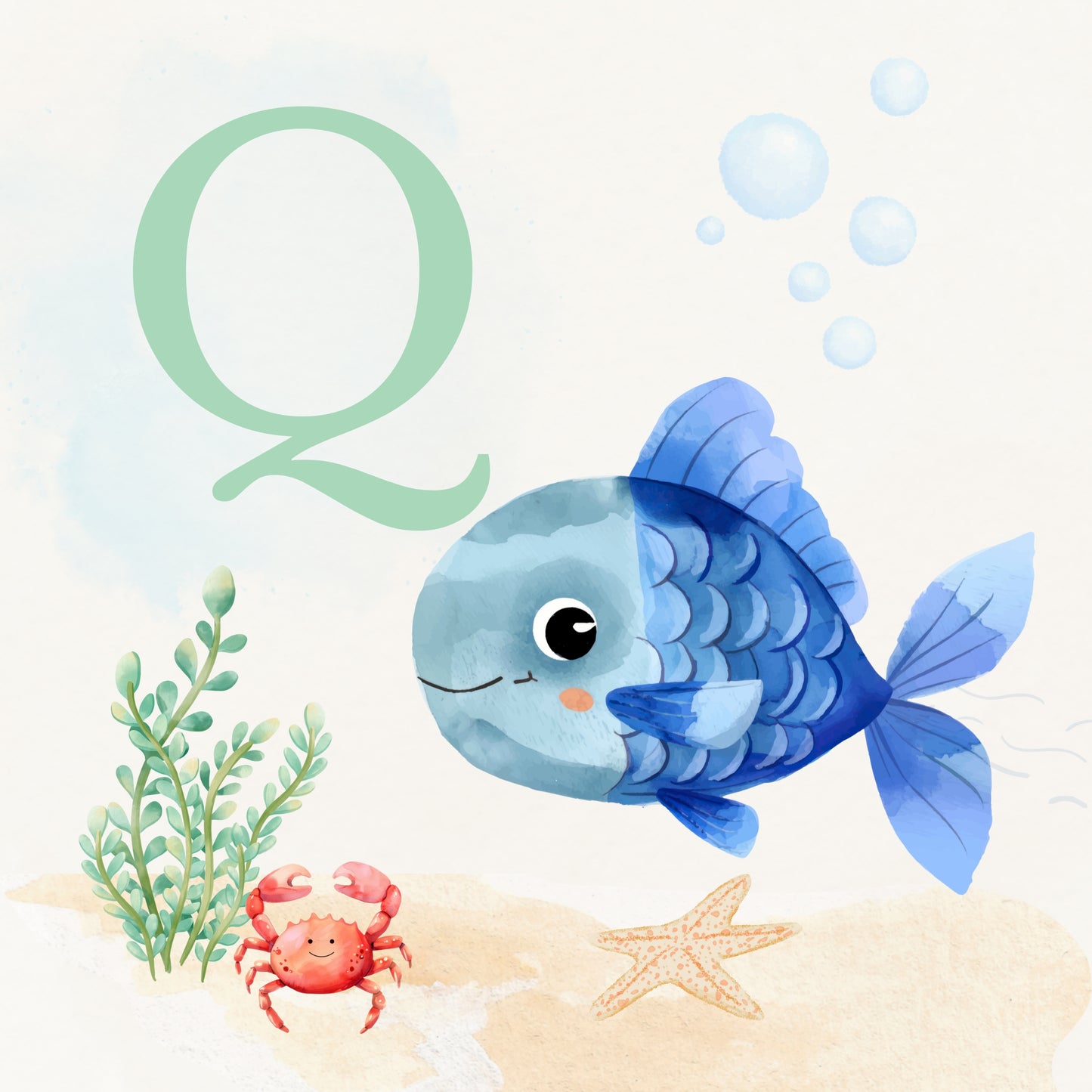 Tropical Fish Coastal Alphabet Printable Art - Green