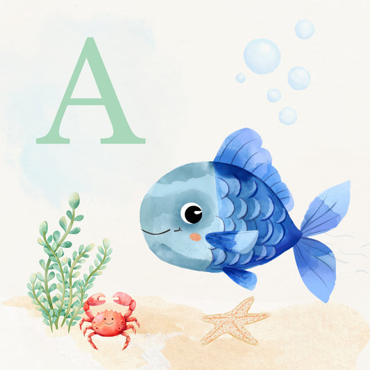 Tropical Fish Coastal Alphabet Printable Art - Green