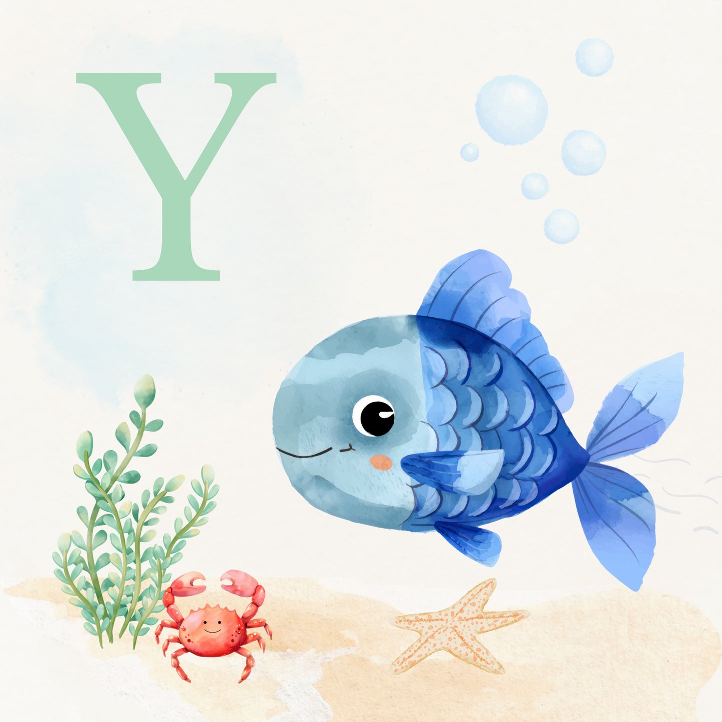Tropical Fish Coastal Alphabet Printable Art - Green