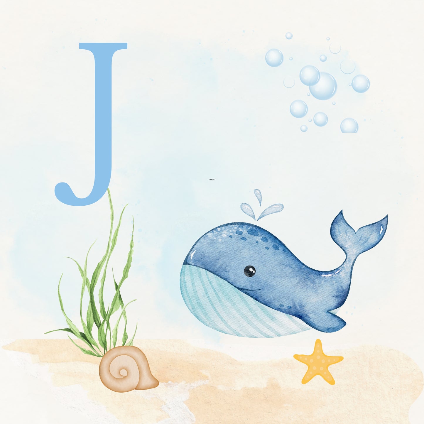 Whale Coastal Alphabet Printable Art - Blue