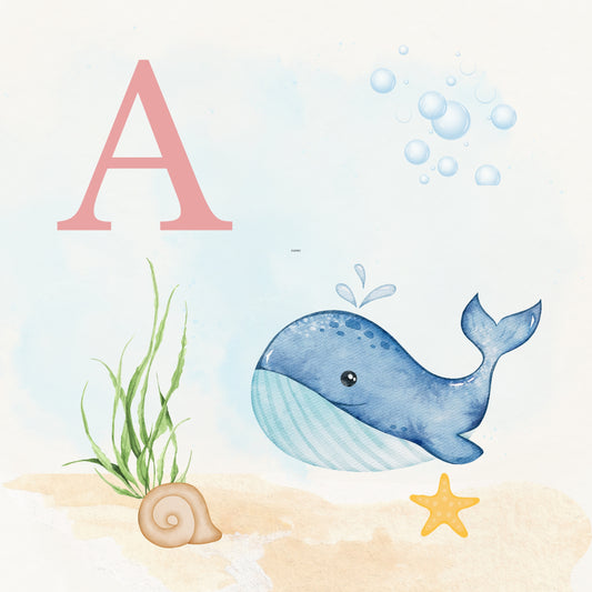 Whale Coastal Alphabet Printable Art - Pink