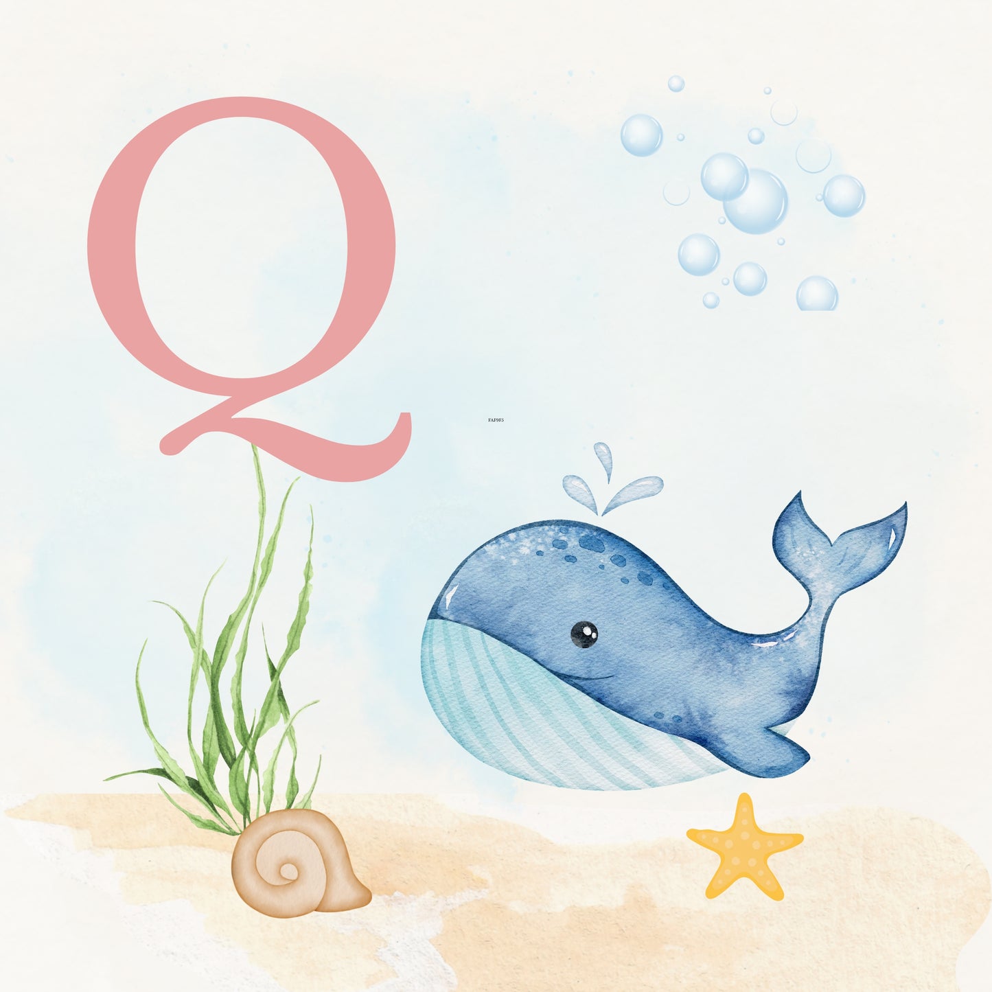 Whale Coastal Alphabet Printable Art - Pink