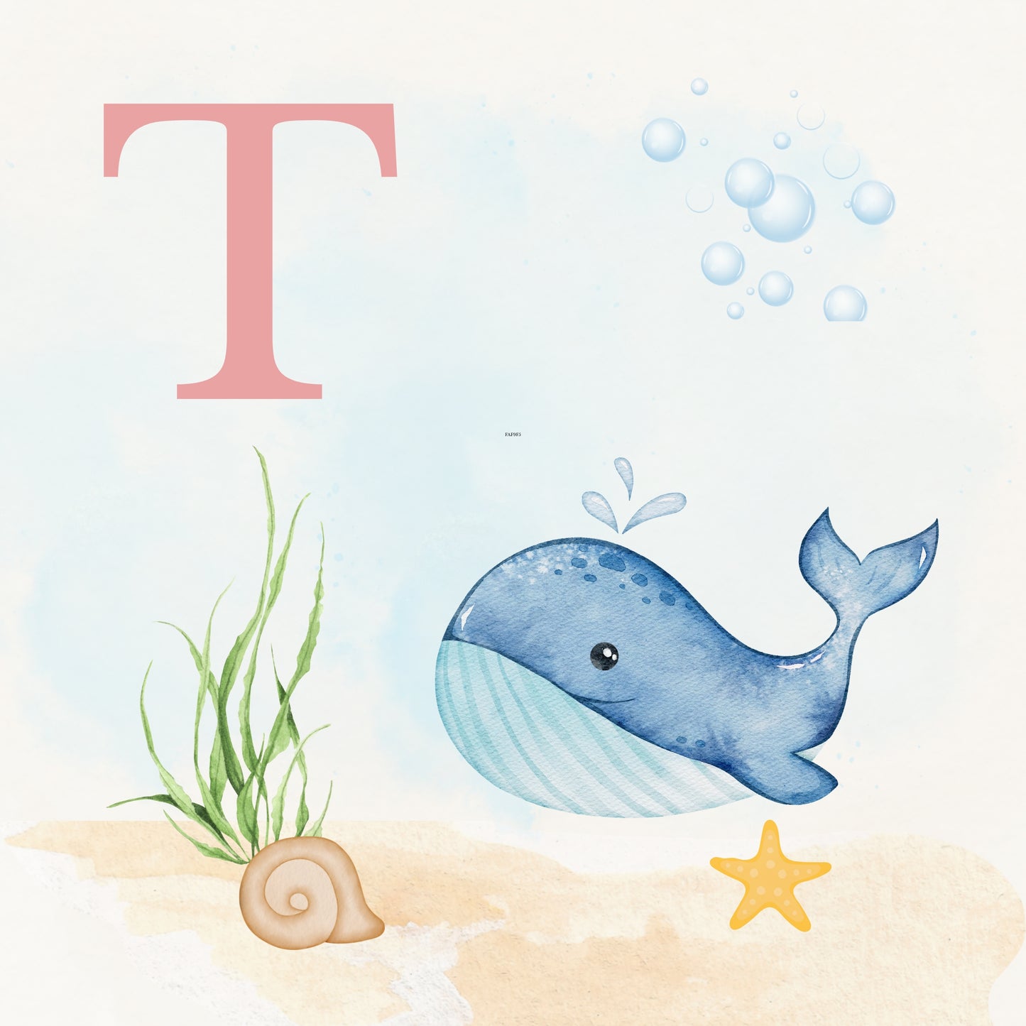 Whale Coastal Alphabet Printable Art - Pink