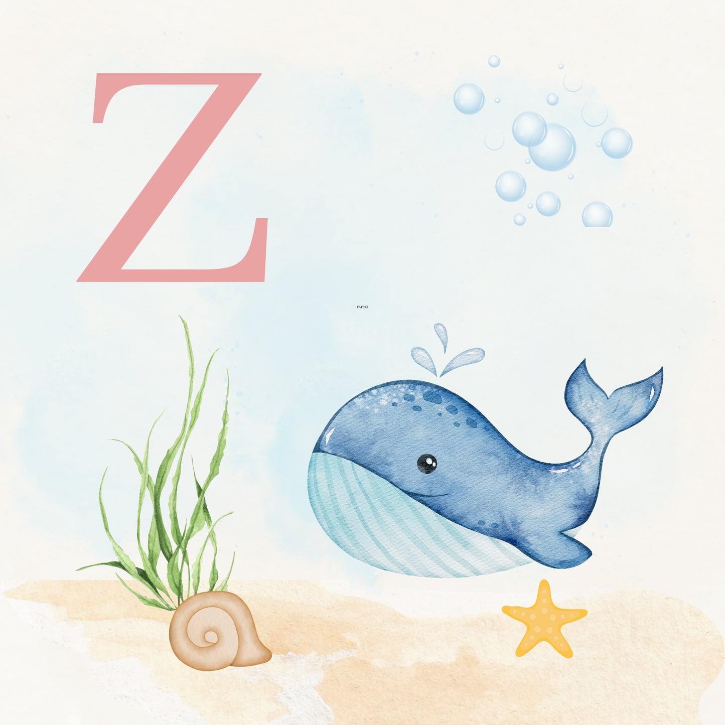 Whale Coastal Alphabet Printable Art - Pink
